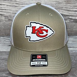 Kansas City Chiefs 3D Patch Snapback Trucker Hat- Tan/ White